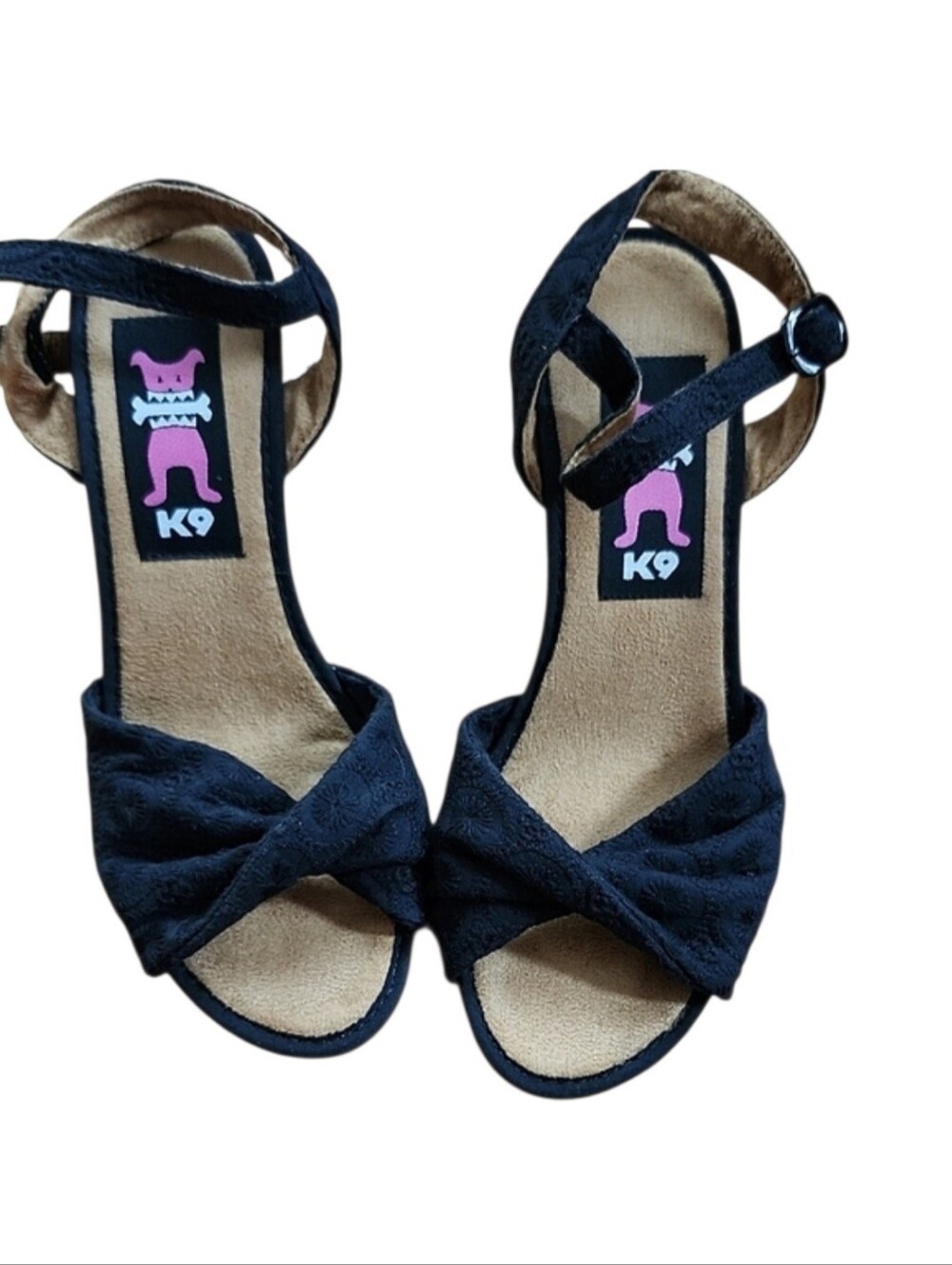 K9 By Rocket Dog Wedge Heel Sandals Eyelet Cotton Top and Wooden Platform 7 Blk